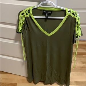 Khaki green with lime green on the side tshirt